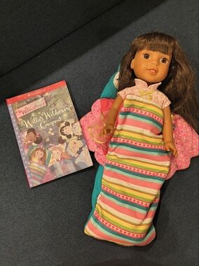 American Girl Mia Doll Ashlyn with Sleeping Bag And Book!